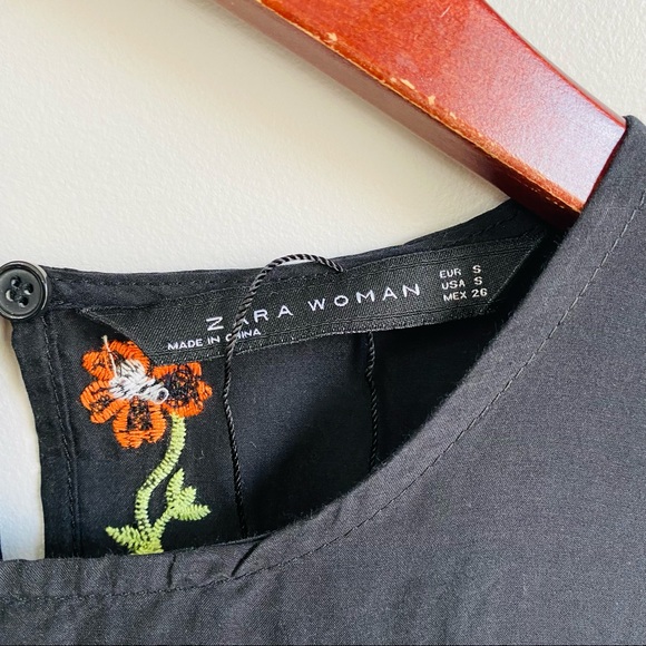 Zara floral embroidery shift dress in black color - Picture 7 of 10